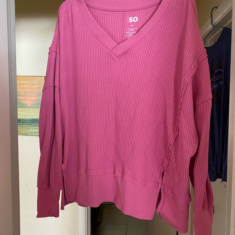 SO Women's Vibrant Pink V-Neck Sweater